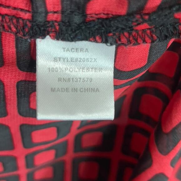 Tacera Women Plus 3XL Sheer Tunic Blouse Red & Black Geometric Print Long Sleeve - Picture 7 of 8